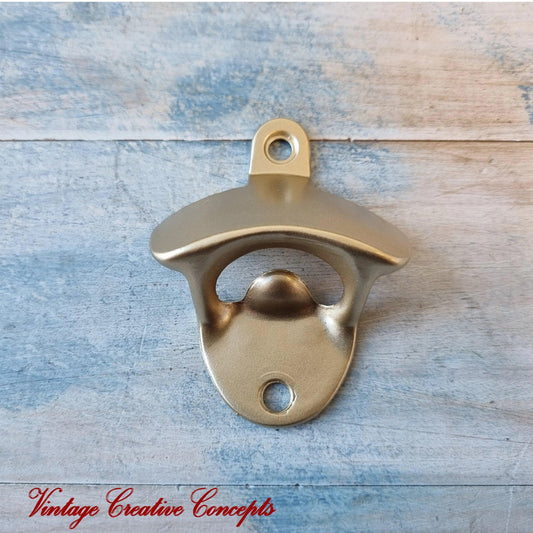 Wall Mounted Vintage Bottle opener for beer bottles etc-Satin Gold - Vintique Concepts