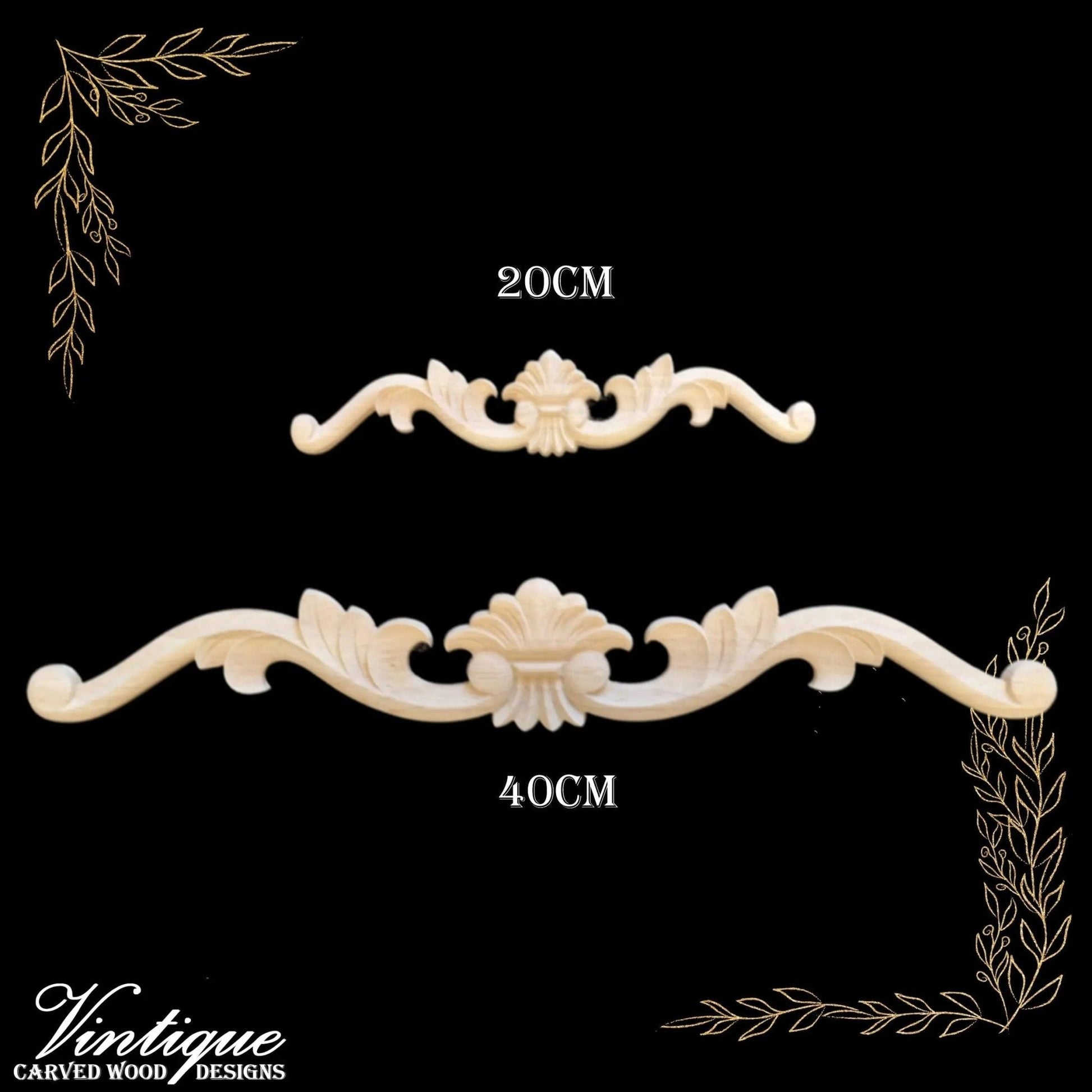 Wheat Scroll Centre Wooden Applique 20cm x 4cm-Vintique Concepts