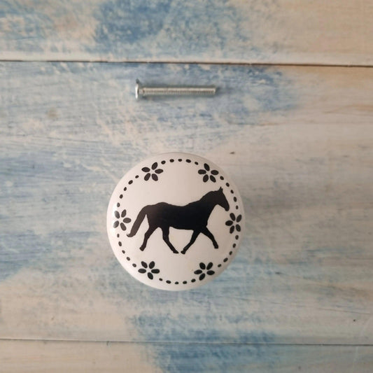 white ceramic knob running horse 35mm dia