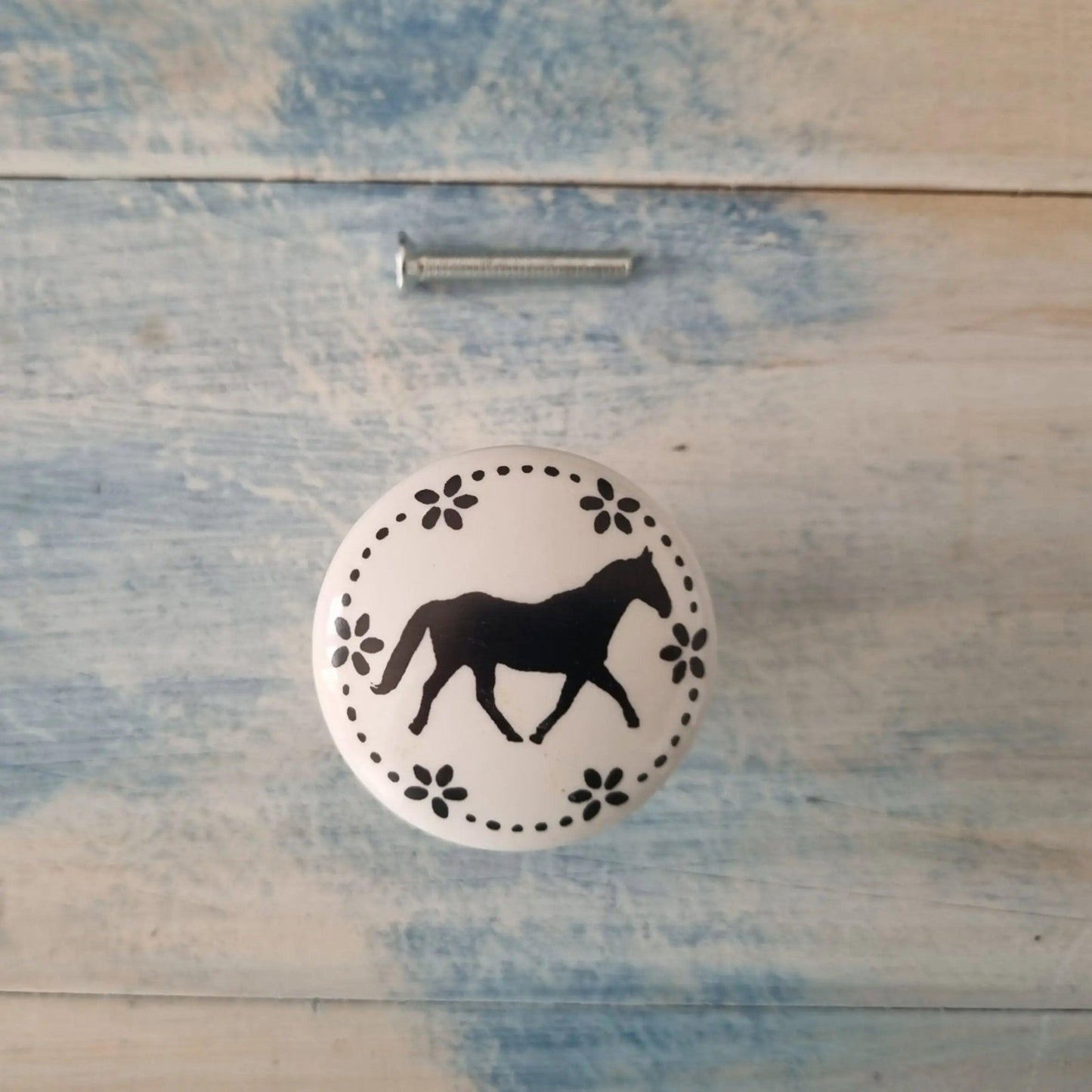 White Ceramic Knob Running Horse 35mm Dia-Vintique Concepts