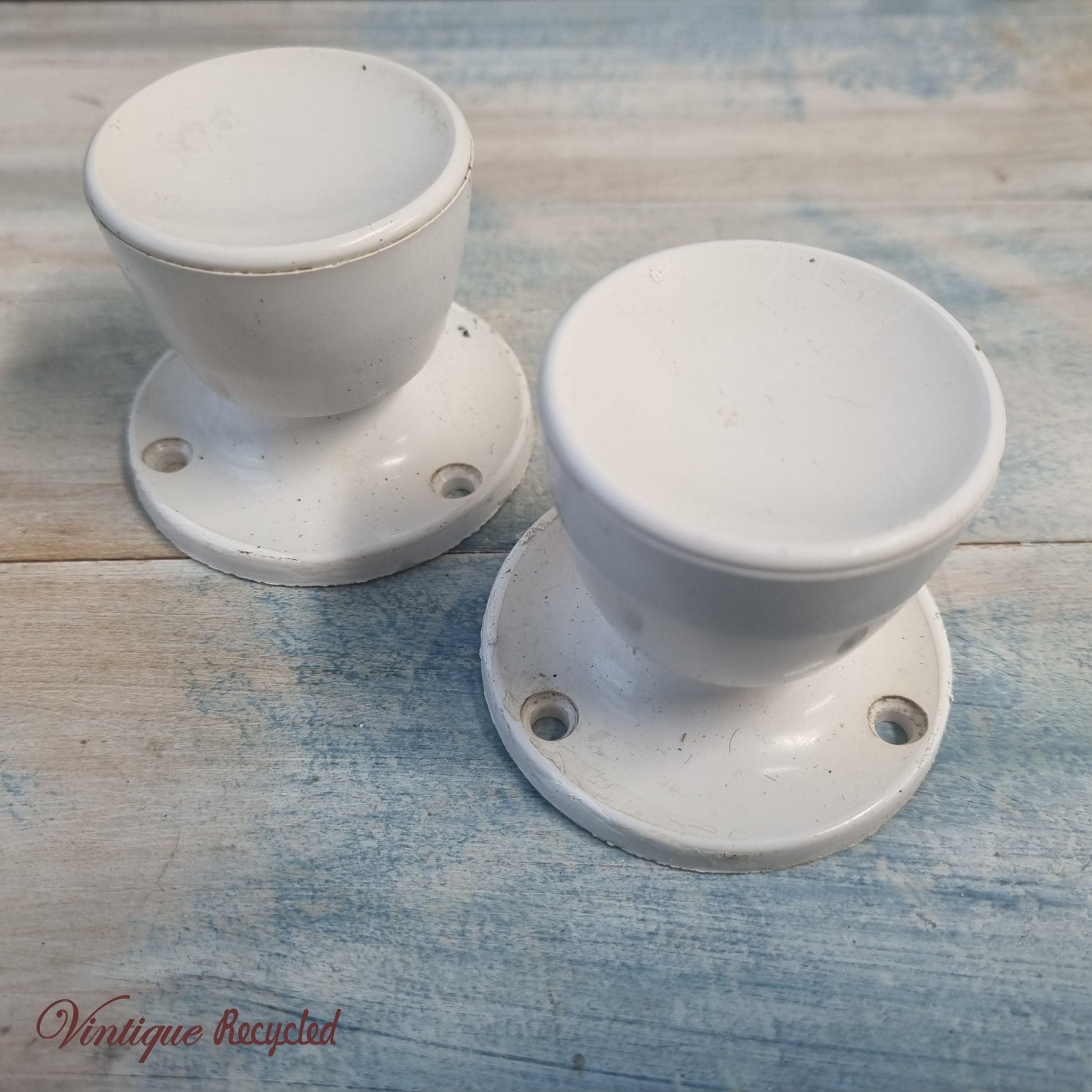 White door knob each (re-cycled)-Vintique Concepts