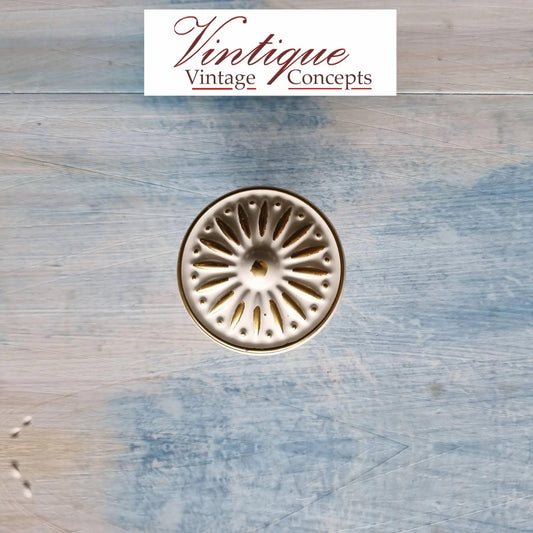 White/Gold Ribbed Furniture Knob 37mm diameter-Vintique Concepts