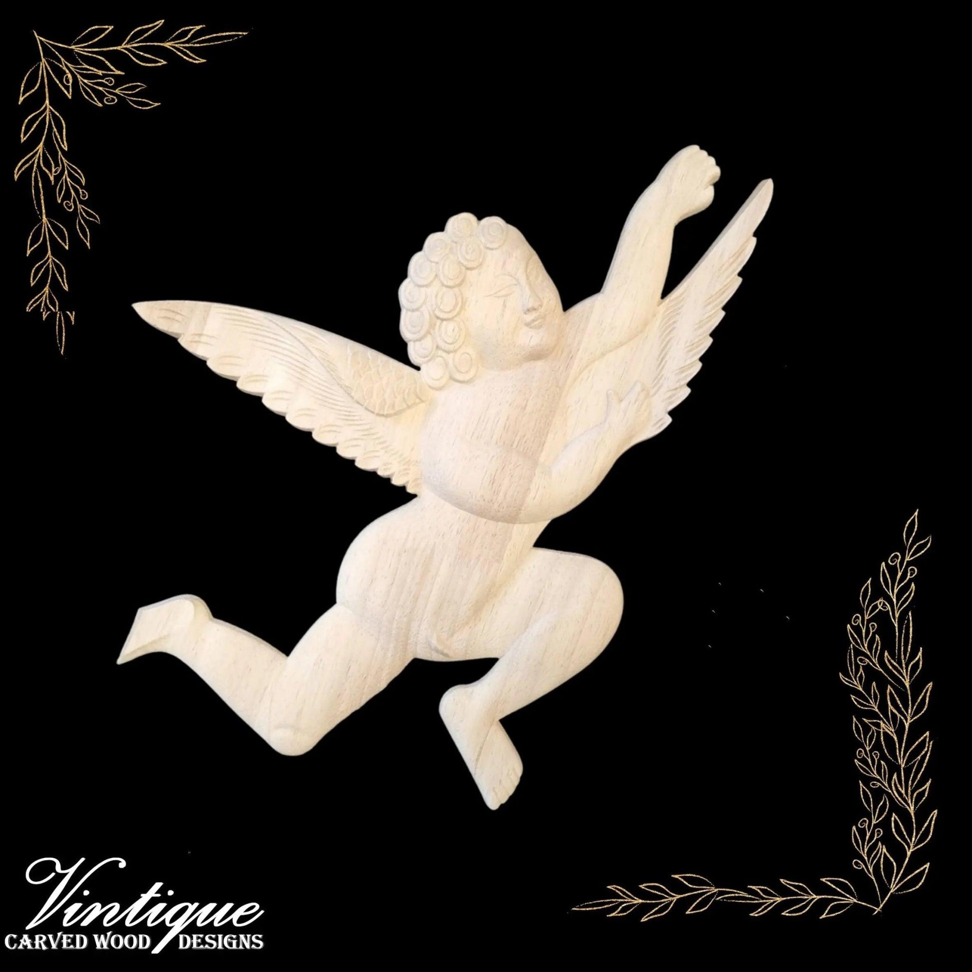 Winged Angels wooden Applique 30cm x 25m ((each) sold in pairs)-Vintique Concepts