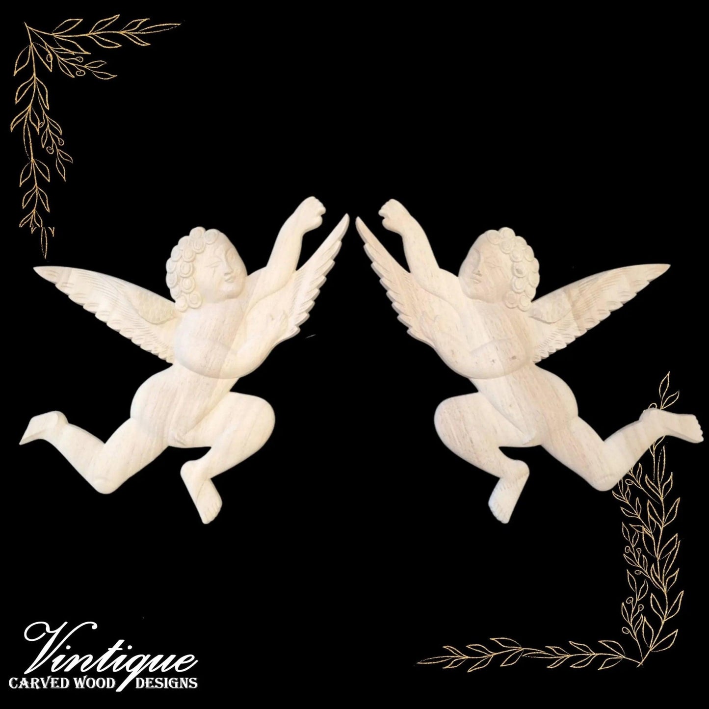 Winged Angels wooden Applique 30cm x 25m ((each) sold in pairs)-Vintique Concepts