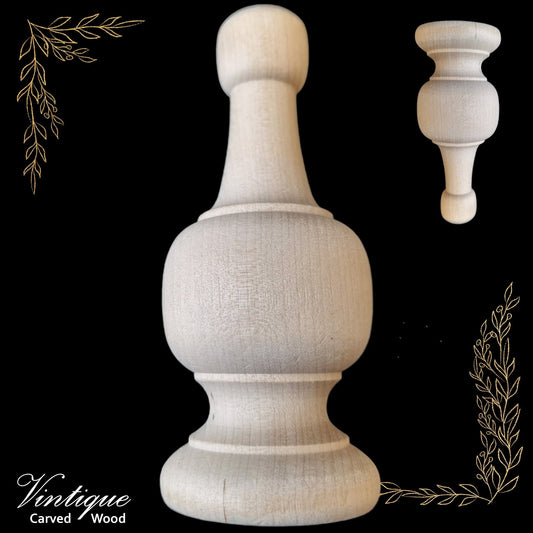 Woodcraft Castle Ornate Wood Finial 111mm x 47mm Birch (each)-Vintique Concepts