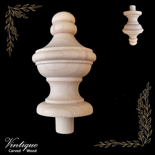 Woodcraft Palace Ornate Wood Finial 84mm x 45mm Birch (each)-Vintique Concepts