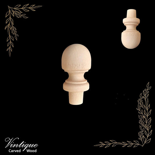 Woodcraft Princess'es Bob Wood Finial 38mm x 18mm Birch (each)-Vintique Concepts