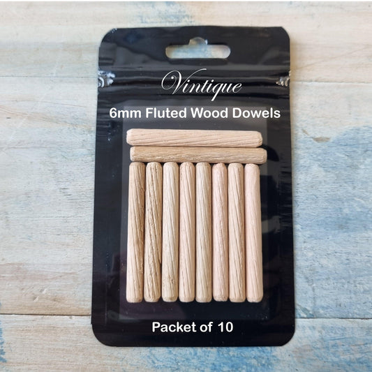 Wooden Fluted dowel Pins 6mm (pkt of 10) - Vintique Concepts